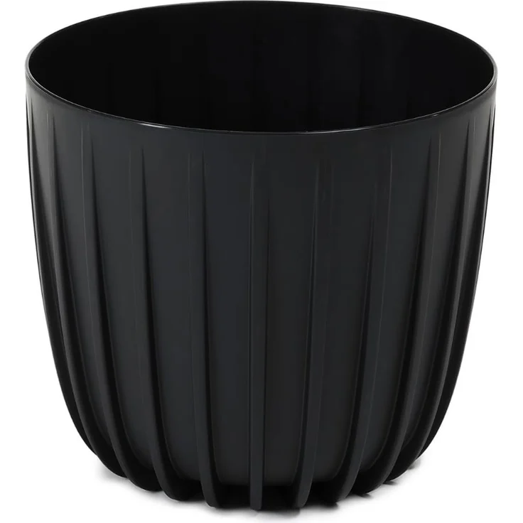LAMELA Kunststoff Übertopf mit Rillen, Ø 16 cm, 2,2 L, leicht - Schwarz | Matte Oberfläche, UV- und frostbeständig, einfach zu reinigen - für innen und außen, ein moderner Rahmen für jede Pflanze