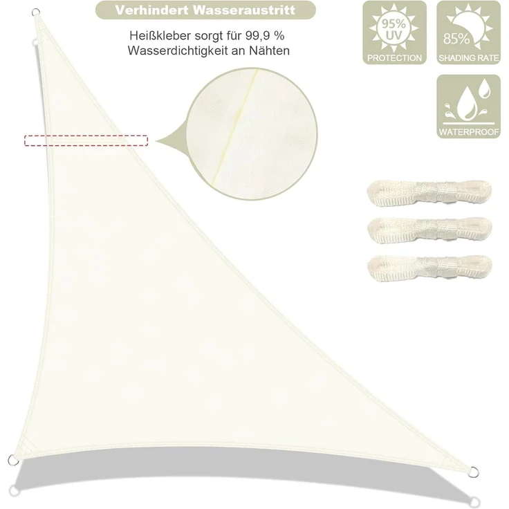 AXT SHADE Sonnensegel Wasserdicht Dreieck Rechtwinklig 5 x 5 x 7 m Wetterschutz Sonnenschutz PES Polyester mit UV Schutz für Terrasse Balkon Garten-Creme(Wir Machen Sondergrößen) – Bild 2