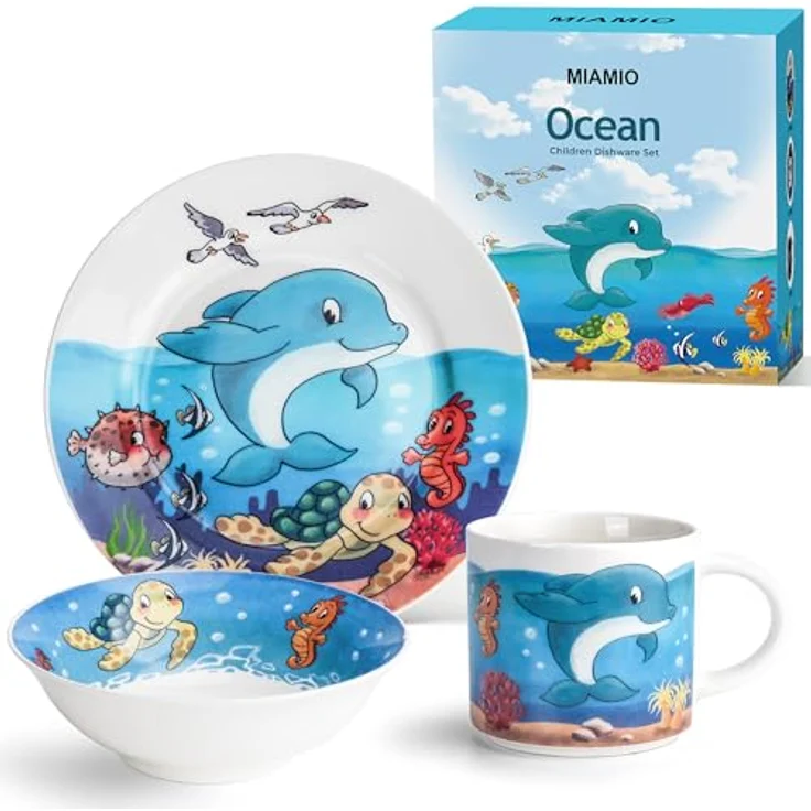 MiaMio Kindergeschirr-Set 3er-Set Kindergeschirr/Porzellan inkl. Teller, Schüssel und Tasse Ocea (3-tlg), 1 Personen, Porzellan – Bild 2