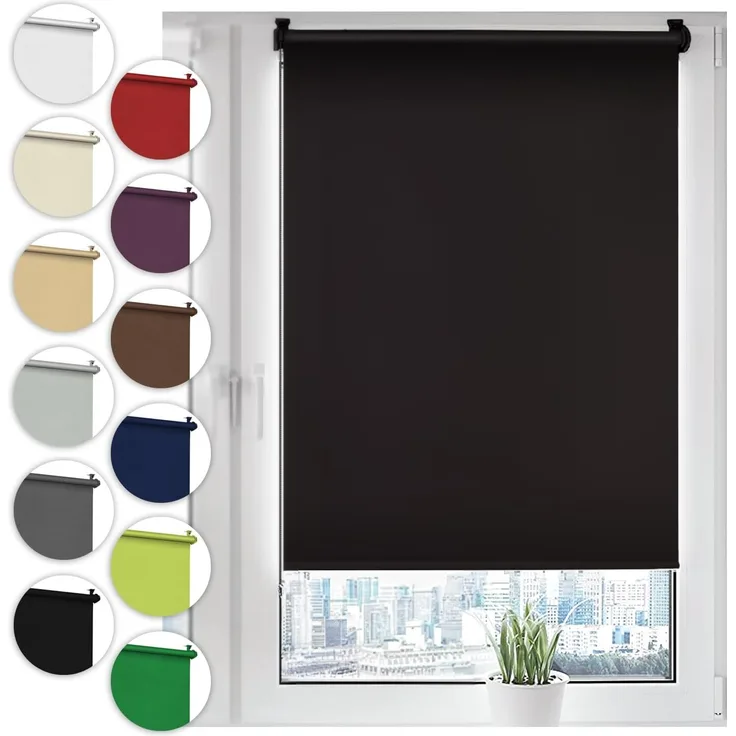 Verdunkelungsrollo Klemmfix ohne Bohren 90x210 cm Schwarz Verdunklungsrollo Fensterrollo Rollo Seitenzugrollo Klemmrollo für Fenster & Tür