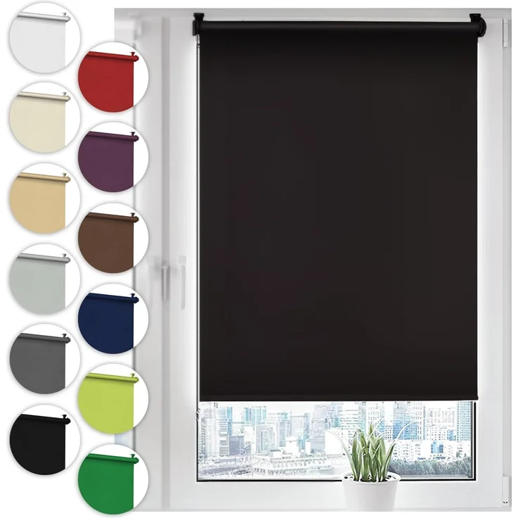 Verdunkelungsrollo Klemmfix ohne Bohren 90x210 cm Schwarz Verdunklungsrollo Fensterrollo Rollo Seitenzugrollo Klemmrollo für Fenster & Tür – Bild 1