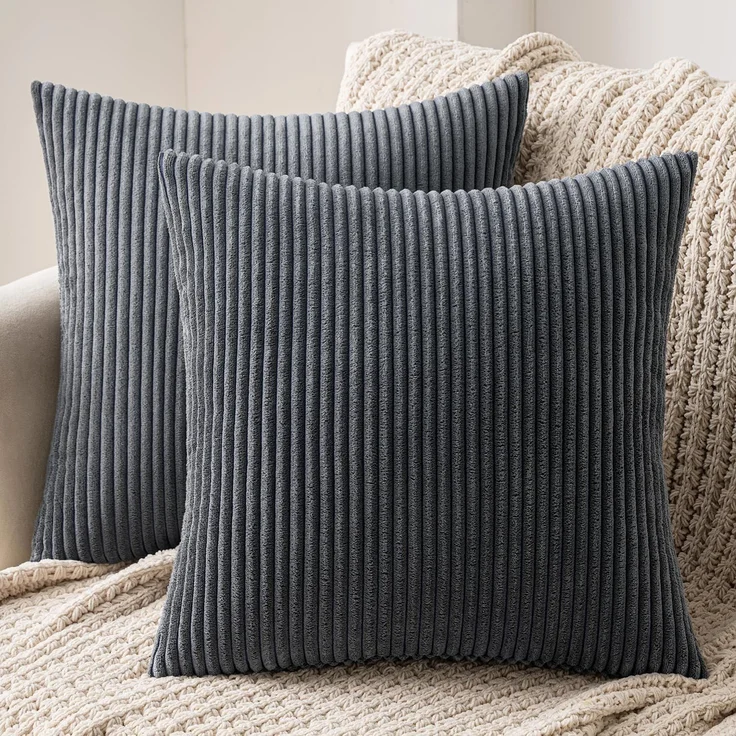 MIULEE 2er Set Kissenbezüge Kord Kissenhülle Dekorative Kissenbezug Sofakissen Couchkissen Dekokissen Zierkissenbezug Deko Kissenhülle mit Verstecktem Reißverschluss 50x50 cm Grau