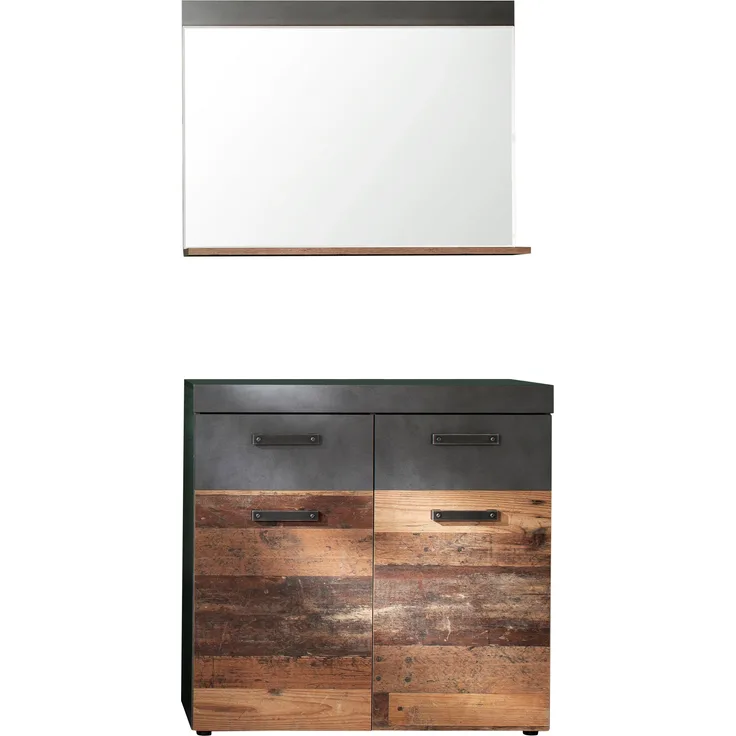 Garderobenset Indy 2-teilig in Used Wood und Matera grau 90 cm