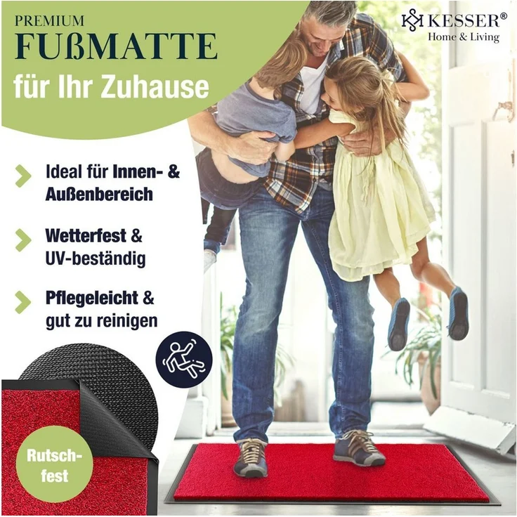 KESSER® Schmutzfangmatte rutschfeste Fußmatte für Innen- & Außenbereich waschbar & wetterfest | Türmatte Wohnungseingang | Teppich für Büro & Vorzimmer | Fußabtreter Fußabstreifer Classic, Bordeaux Rot, 50x80cm – Bild 3