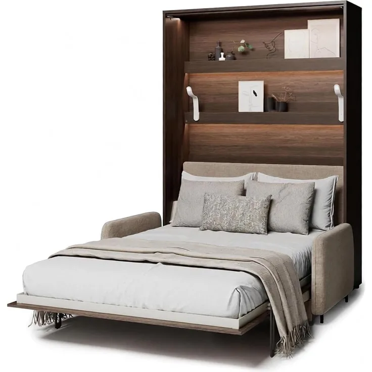 MEBLINI Elektrisches Schrankbett BC-36 - 140x200cm Vertikal - Dunin Eiche - Sofa und Kopfteil Beige ohne Matratze - Wandbett mit Lattenrost, Sofa und Kopfteil - Wandklappbett