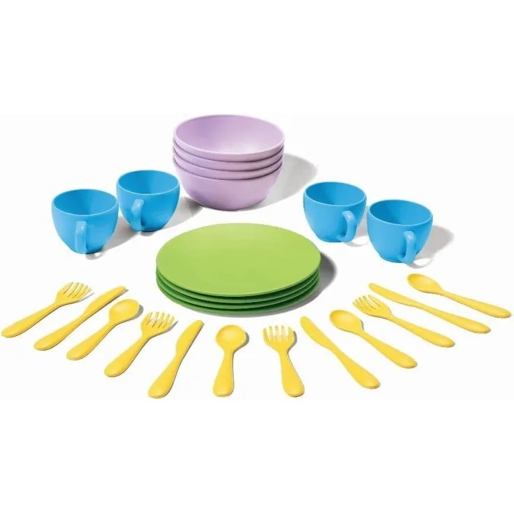 Green Toys 8664052, Geschirrset für Kinderküche, Spielküche, Rollenspiel, nachhaltiges Küchenspielzeug für Kinder ab Monaten, 24-teilig