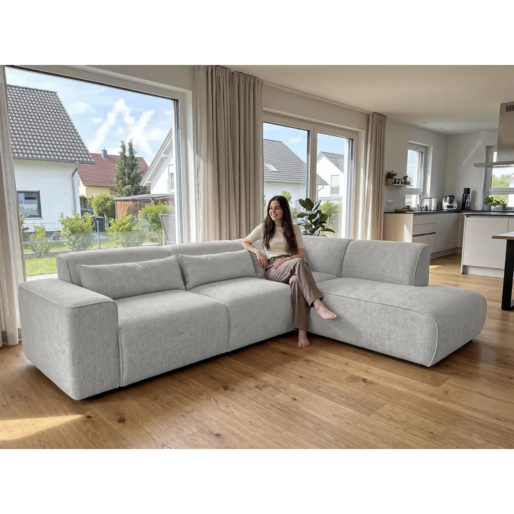 AX LIVING Wohnlandschaft mit Schlaffunktion Ruyam Schlafsofa Hellgrau R