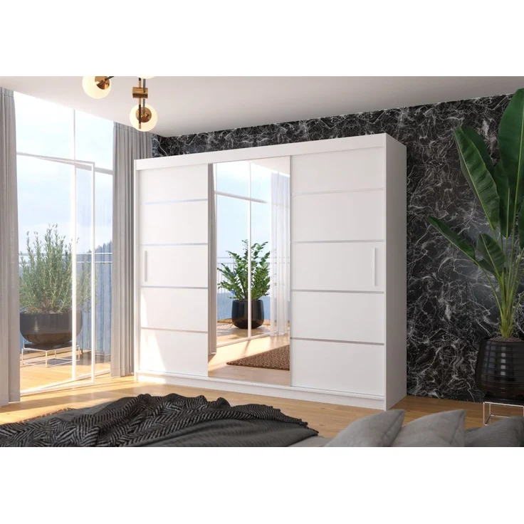 Schiebetürenschrank Schrank Nr. 500 in Weiss matt -Spiegel 250 x 215 x 58 cm – Bild 1