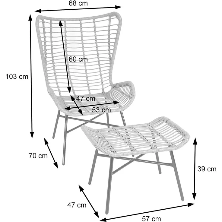 Poly-Rattan Set HWC-G17b, Balkon-Set Gartengarnitur Sitzgruppe Stuhl+Hocker Sessel, Seil ~ anthrazit, Kissen anthrazit – Bild 2