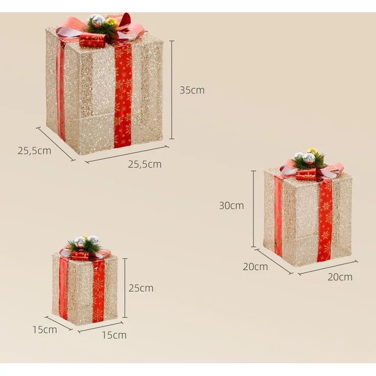 Outsunny LED Weihnachtsdeko, Stahl, Polyester, Gold, 25,5L x 25,5B x 35H cm – Bild 3