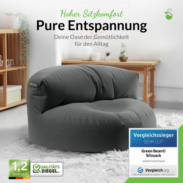 Green Bean® Sitzsack ergonomische Rückenlehne, waschbarer Bezug, mit Füllmaterial dunkelgrau, 90x50 cm – Bild 2