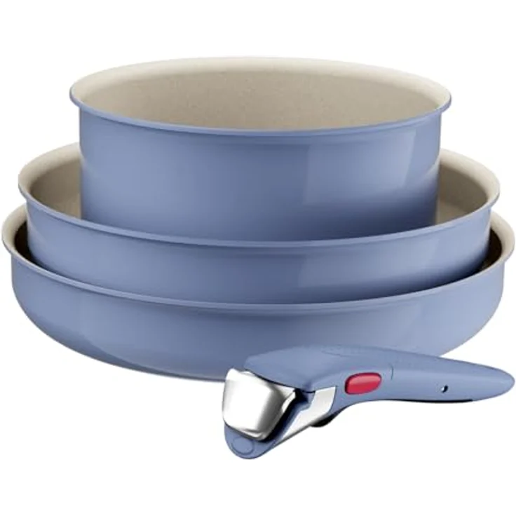 Tefal Ingenio Serenity Kochgeschirr-Set 4-teilig, Mineralia Antihaftversiegelung, platzsparend, stapelbar, für alle Herdarten, spülmaschinengeeignet, Blue Salt, L8294S04 – Bild 3