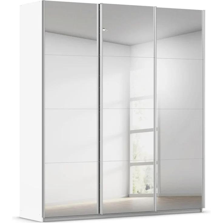 Rauch Möbel Kulmbach, Kleiderschrank mit Schwebetüren für Schlafzimmer, Kinderzimmer, Jugendzimmer, Garderobe, Flur, 3-türig, mit Spiegel, Zubehör Basic, Farbe Weiß, Breite 203 cm