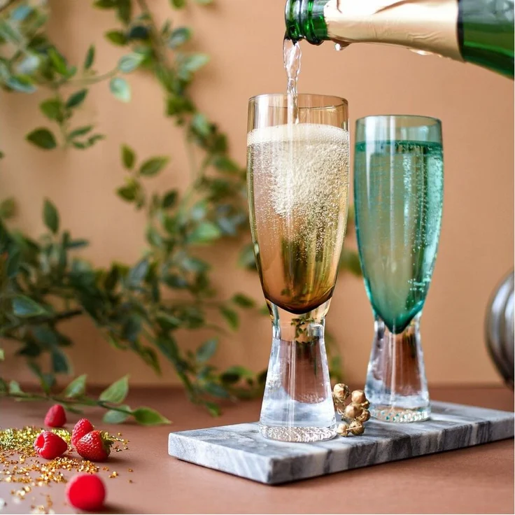 6 bunte Sektgläser 200ml auf Fuß Sektkelche Champagner Prosecco Sektglas – Bild 1