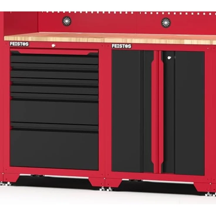 Feistos Werkstatteinrichtung "Juno 12", schwarz/rot, 462 x 46 x 198 cm (B x T x H),2 Hochschränke – Bild 5