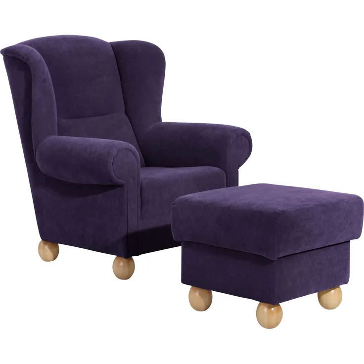 Ohrenbackensessel Kasha Bezug Veloursstoff Buche natur / violett 22274