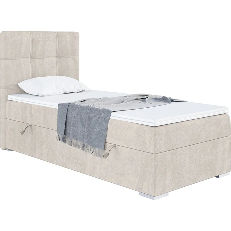 MEBLINI Boxspringbett KAI 100x200cm Links - H3/Beige Samt - mit Bettkasten - Gepolstert Einzelbett mit Topper & Taschenfederkern-Matratze – Bild 1
