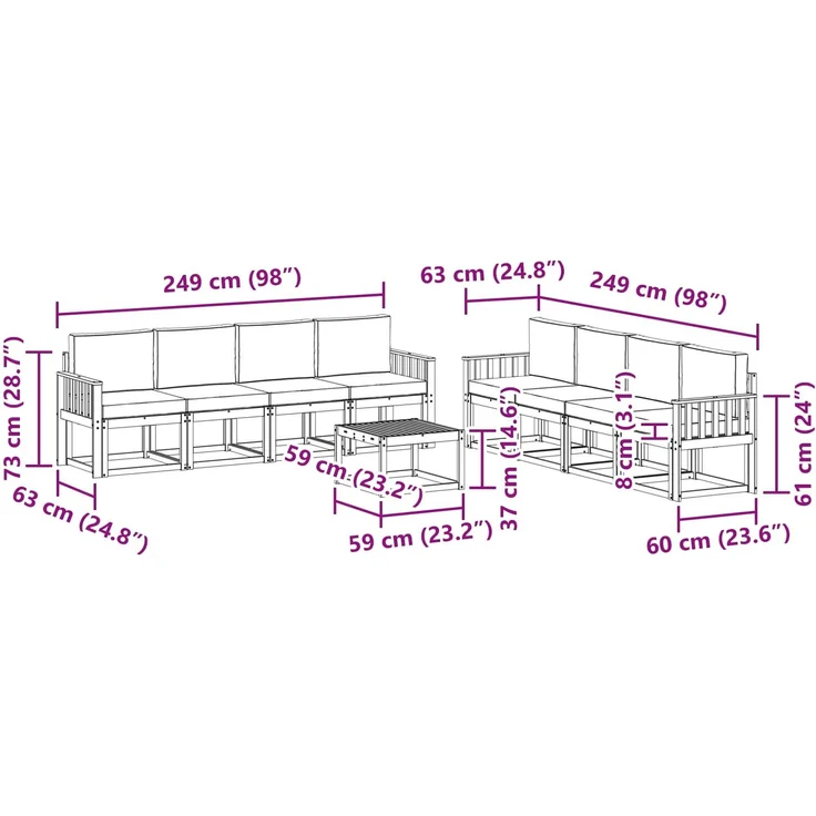 vidaXL Outdoor-Sofagarnitur 9 pcs Natur und Creme Massivholz Akazie 3366178 – Bild 10