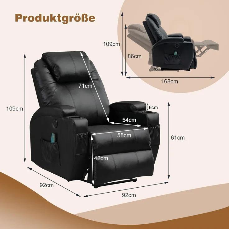 Thanaddo Massagesessel Relaxsessel Massagesessel Fernsehsessel, mit Liegefunktion – Bild 3