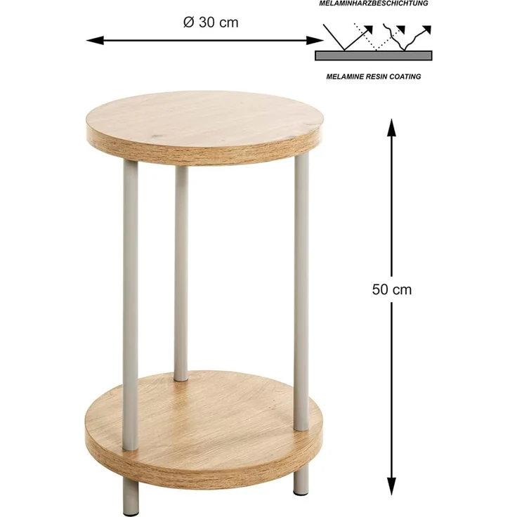HAKU Möbel Beistelltisch Eiche, grau, MDF, Metall - Maße: H 50 cm x Ø 30 cm, Style: Modern – Bild 3