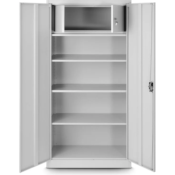 Jan Nowak by Domator24 Aktenschrank mit Geheimfach C001D Metallschrank Büroschrank Stahlblech Pulverbeschichtung 185 x 90 x 45 cm (grau/grau)