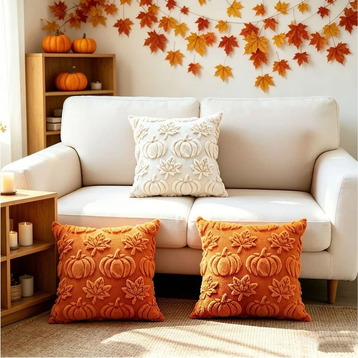 FOUORTUNATE-BEE Kissenbezug 2er-Set Kissenbezüge Herbst, Kürbis & Ahornblatt, 45 × 45 cm, (2 Stück), Kissenhüllen 2er-Set, 45 × 45 cm, Herbst- & Thanksgiving-Deko – Bild 3
