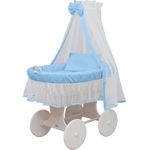 WALDIN Stubenwagen-Set mit Ausstattung Gestell/Räder weiß lackiert, Ausstattung blau/weiss