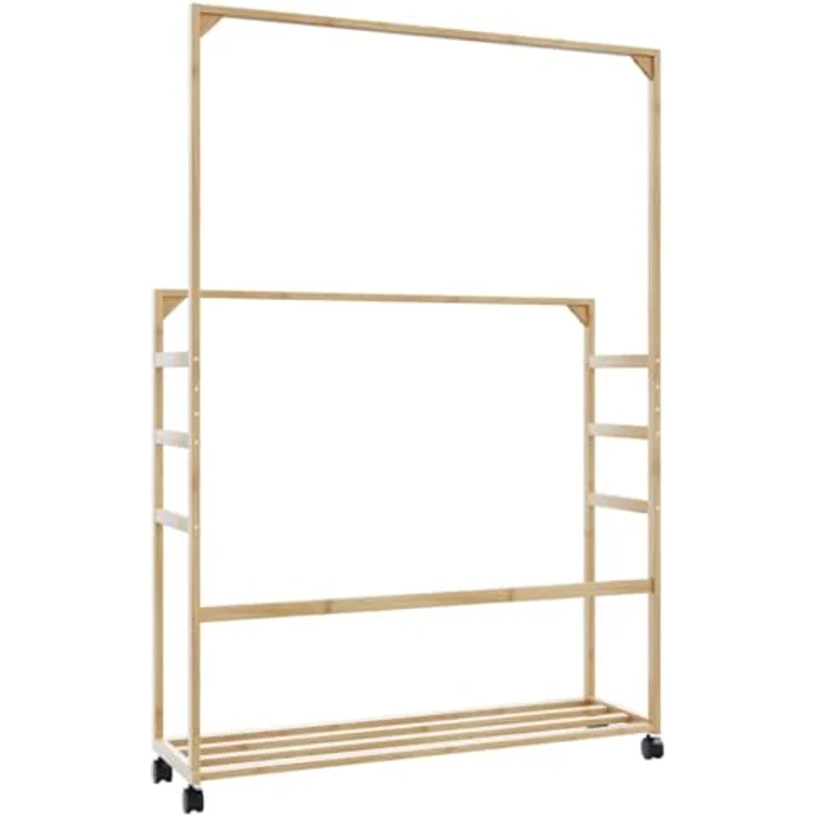 vidaXL Kleiderständer mit Ablagen und Rollen 90x35x155 cm Bambus 4008916 – Bild 8