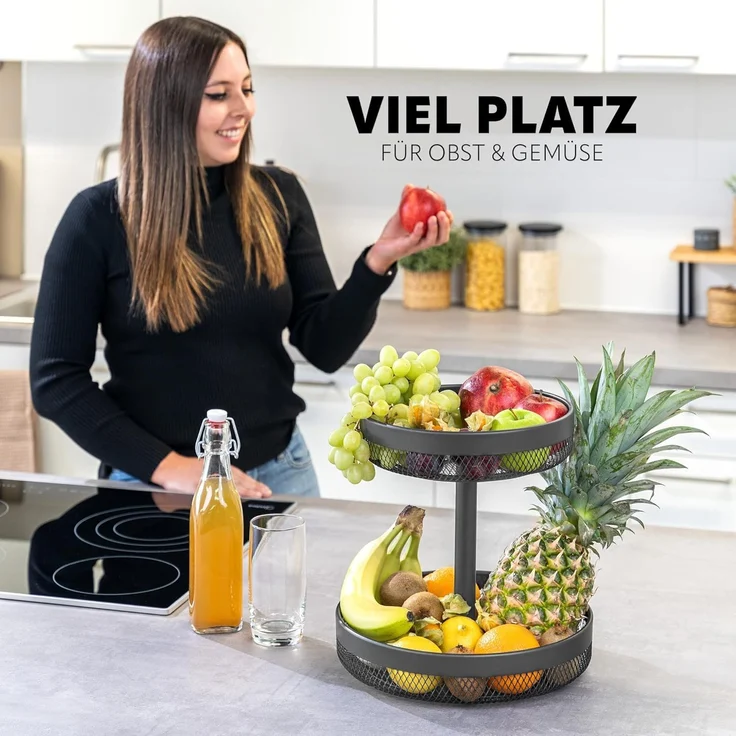 eluno Obstschale 2-stöckige runde Obstetagere / Brotkorb, Obstkorb aus Metall – Bild 2