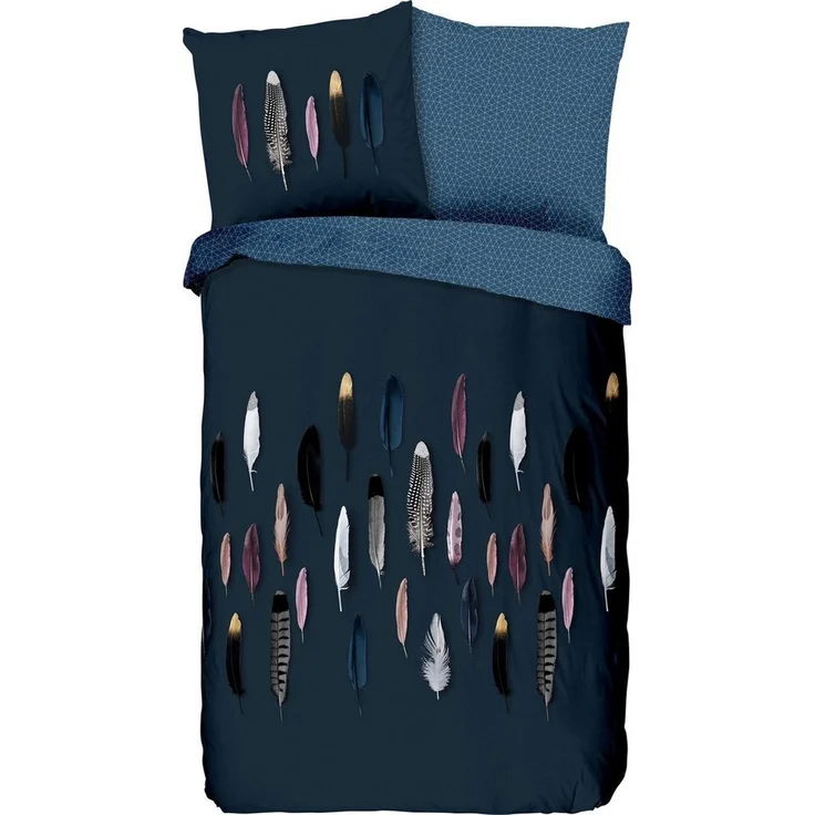 good morning Renforcé Bettwäsche 2 teilig Bettbezug 135x200 cm Kopfkissenbezug 80x80 cm Feathers 6659.20.08 Blue – Bild 5