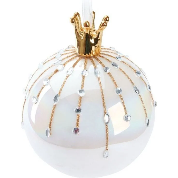 BRUBAKER Weihnachtsbaumkugel Premium Weihnachtskugel in Perlmutt Farbe - 10 cm Baumkugel aus Glas (1 St), Handarbeit - Christbaumschmuck mit Porzellan Figur Schwan oder Krone – Bild 4