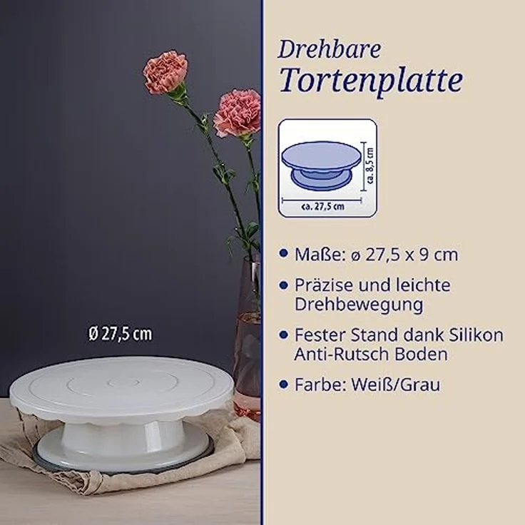 Dr. Oetker - Drehbare Torten- Kuchen- Platte Ø 27,5cm Weiß 1670 Drehteller Deko – Bild 3