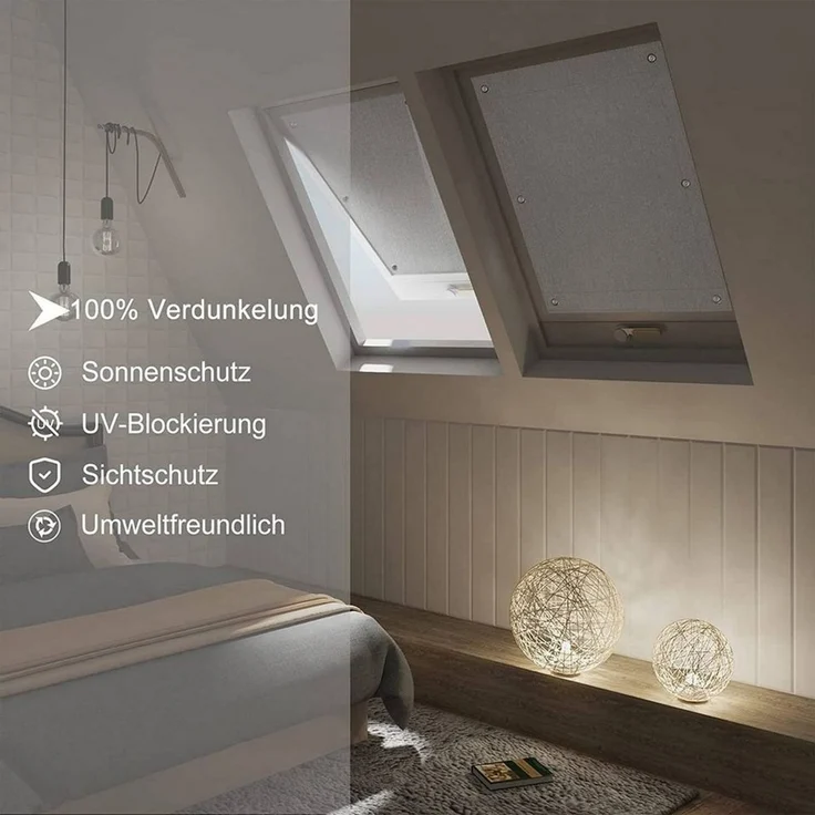 WOLTU Thermo Dachfenster Rollo ohne Bohren Sonnenschutz Verdunkelungsrollo mit Saugnäpfen, Thermorollo Hitzeschutz für Velux- und Roto-Fenster F06 / 206, Grau 48x93 cm – Bild 3