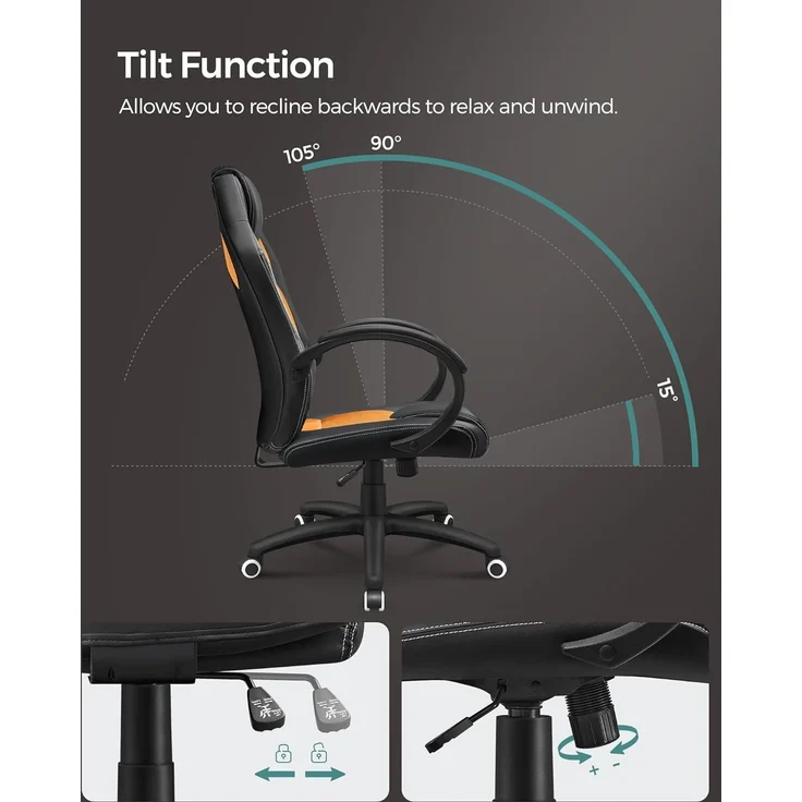 Songmics Racing Stuhl Bürostuhl Gaming Stuhl Chefsessel Drehstuhl PU, schwarz-orange, OBG56BO – Bild 5