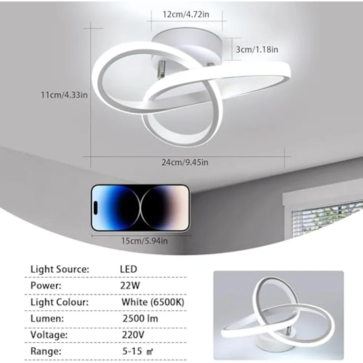 Comely Moderne LED Deckenleuchte, 22W 2500LM Modern Kreative Minimalistische Deckenlampe für Schlafzimmer Flur Wohnzimmer Korridor Aluminium-Deckenleuchten Küchenlampe Flurlampe, Weißem Licht – Bild 4