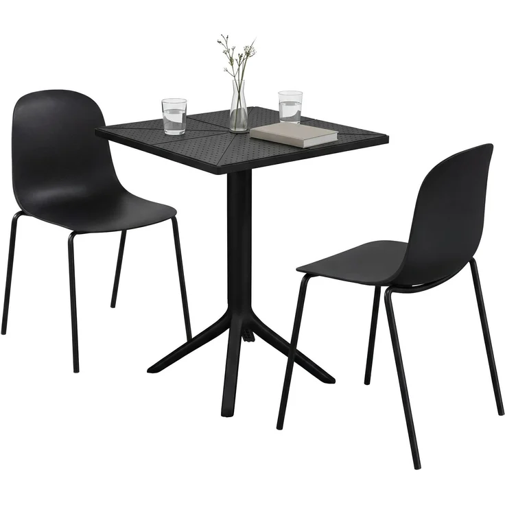 Gartenmöbel-Set IDA mit 2 Stühlen - 166x60x85cm, Kunststoff, Schwarz | Balkonset Gartenset Tisch mit Stühlen Bistroset Outdoor – Bild 1