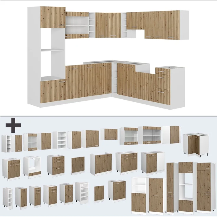 Einbauküche R-Line Artisan Eiche/Weiß 247 x 46 cm ohne Arbeitsplatte Vicco – Bild 6