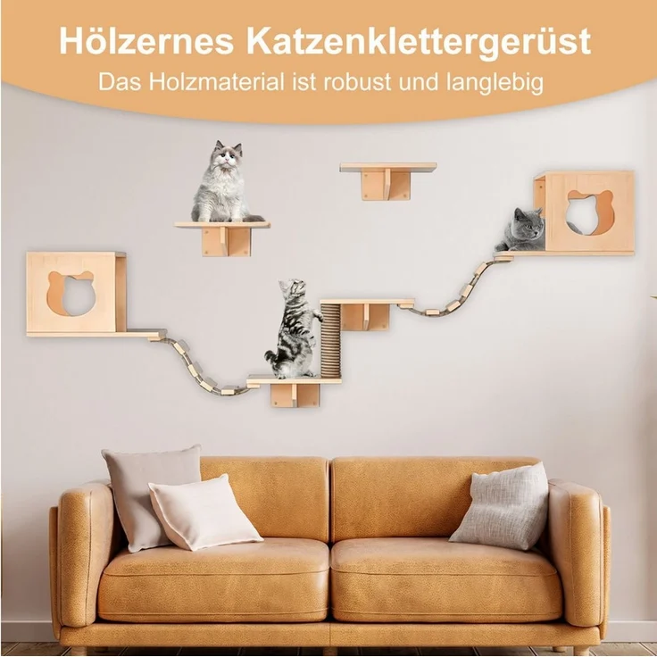 PEALOV Katzen-Kletterwand 9 Stück Deluxe‑Katzenmöbel aus Holz, Katzenbett, Klettergerüst, Tragkraft 12 kg, Wandmontage im Innenbereich – Bild 4
