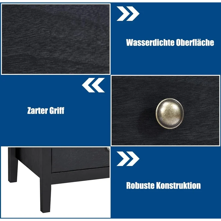 COSTWAY Nachttisch mit 3 Schubladen, Beistelltisch Nachtkommode, Nachtschrank für Wohnzimmer Schlafzimmer 60 x 45 x 66 cm (Schwarz) – Bild 4