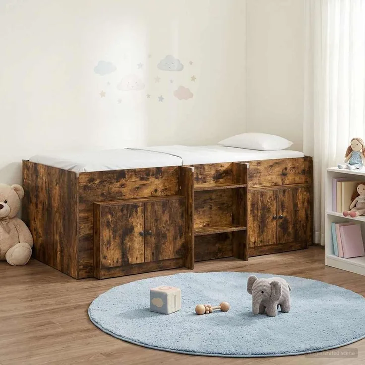 vidaXL Loft Bettgestell mit Schrank mit Tür 3 pcs Geräucherte Eiche 3423370