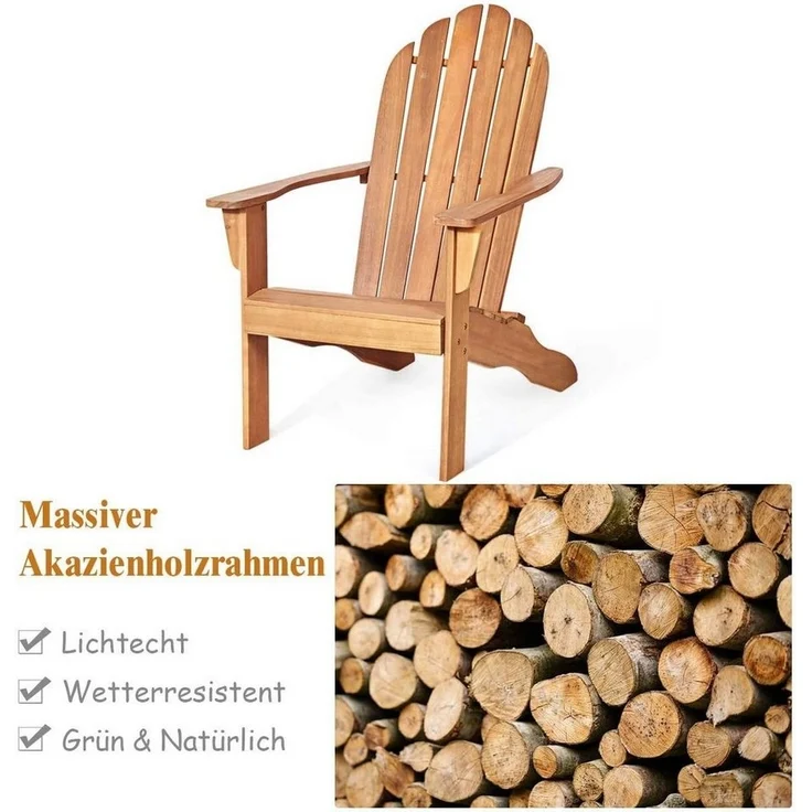 COSTWAY Gartenstuhl, Adirondack-Gartensessel, 69 x 88 x 103 cm – Bild 2