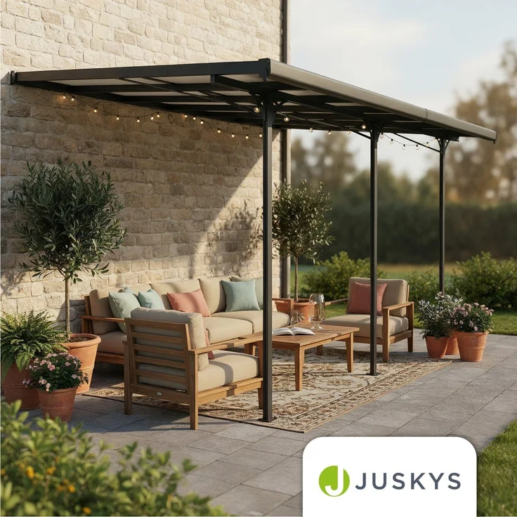 Juskys Terrassenüberdachung Borneo 4x3 m – Aluminium Terrassendach mit Doppelstegplatten Sonnenschutz Wandmontage Überdachung für Terrassen Anthrazit – Bild 7