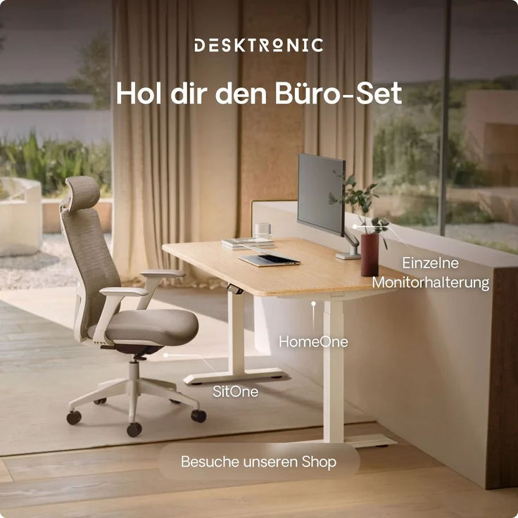 Desktronic HomeOne Elektrisch höhenverstellbarer Schreibtisch 160x80cm Bambus/Weiß mit Memory-Funktion, Anti-Kollisions Technologie, USB-A und USB-C-Ladeanschlüssen – Bild 9