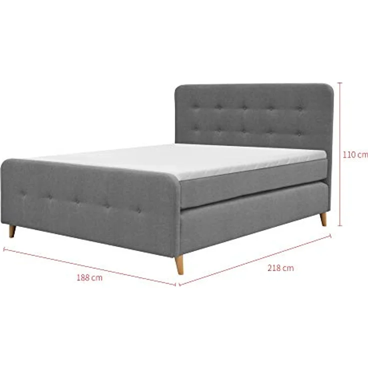 Selsey JUKOMA - Boxspringbett/Doppelbett mit Holzbeinen, Bonellfederkernmatratze und Topper (Aschgrau, 180 x 200 cm) – Bild 4