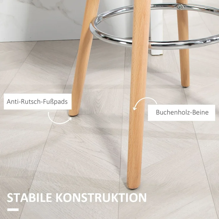 HOMCOM Barhocker, Kunstleder, Buchenholz, Schwarz, 43B x 43L x 91H cm – Bild 6