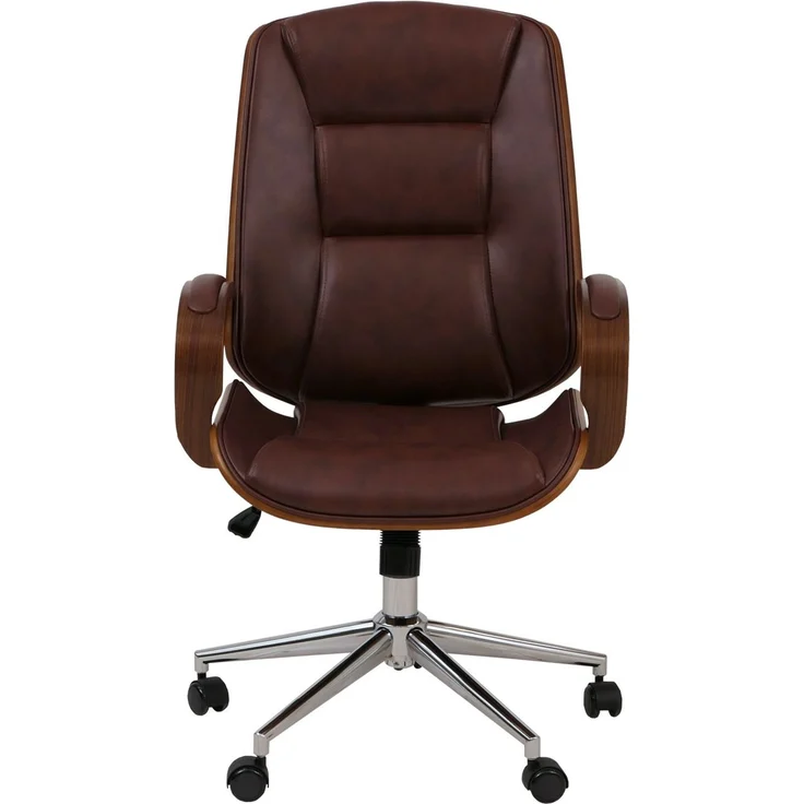 Bürostuhl HWC-O83, Drehstuhl Chefsessel, Kunstleder (280g/m²) Bugholz FSC®-zertifiziert Walnuss-Optik ~ rotbraun – Bild 5