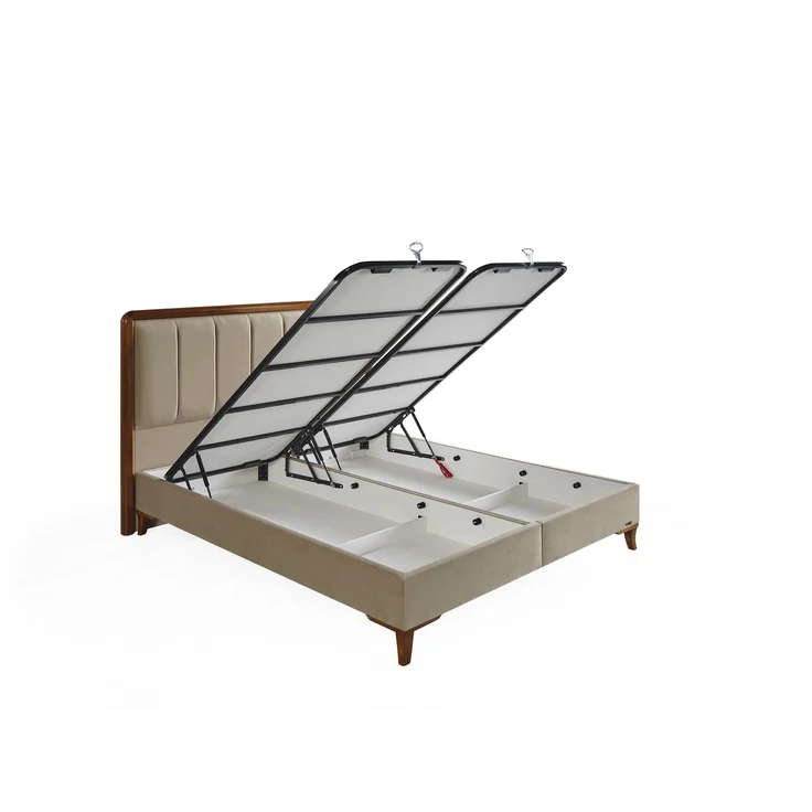 Schlafzimmer-Set "Rovina" – Bett mit Bettkasten und Matratze , Nachttisch, Hocker-Beige – Bild 9