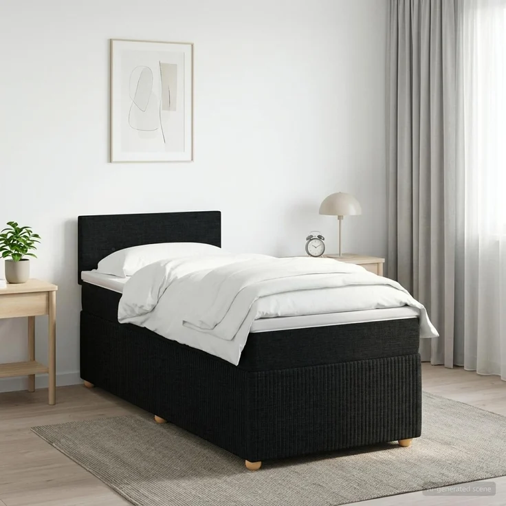 vidaXL Boxspringbett mit Matratze Schwarz 100 x 200 cm Stoff 3451400 – Bild 1