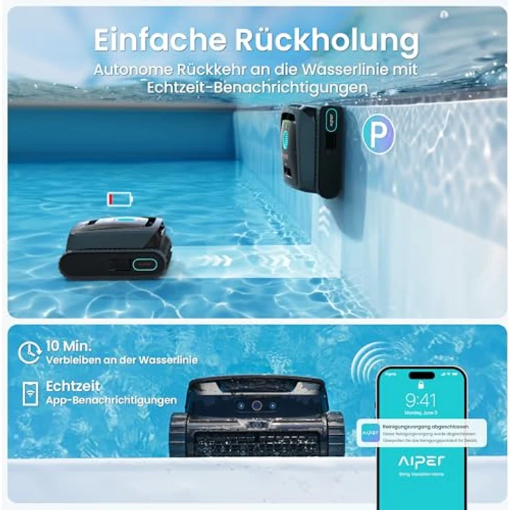 Aiper Scuba V3, Poolroboter mit KI-Vision, Akku für Wand und Boden, leistungsstarke Saugleistung, 3 μm Filter, Wasserlinienreinigung, für Pools bis 200 m² – Bild 4
