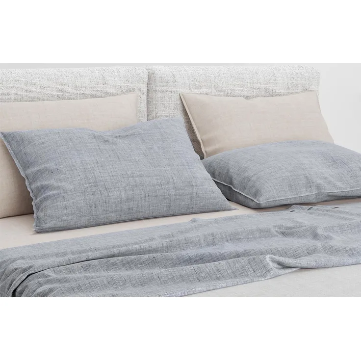 2 Stück Zo! Home Cotton Kissenbezüge 40x80 Lino Denim Drift blaugrau meliert uni